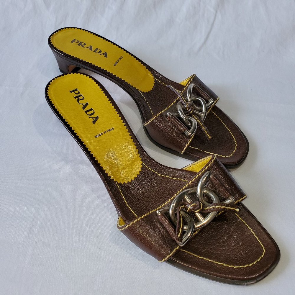 Prada Brown Leather Slide Sandals